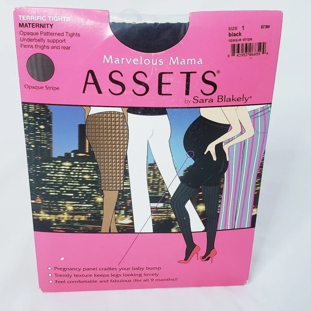 NWT Spanx Maternity Terrific Tights Black Stripe Opaque 1